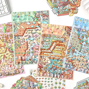 3D Cartoon Scene Sticker Sheets DIY Handbook Material Cute Miniature House Deco Stickers