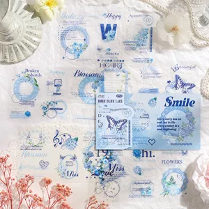 Blu botanico farfalla adesivi decorativi estetici PET trasparente set vista principale