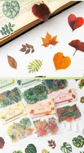 Confezione adesivi foglie PET impermeabile botanico diario decorazione fai da te scrap