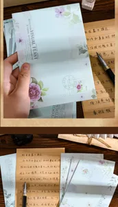 Set de papeterie vintage floral avec papier à lettres et enveloppes pour écriture élégante.