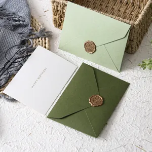 Waldstil gruene Umschlag Gruesskarte Set mit Wachssiegel fuer Geburtstag Feiertag Briefpapier