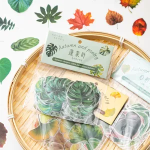 Adesivi per Foglie in PET Impermeabili per Scrapbooking Journaling Fai da Te Foglie di Piante Estetiche Decalcomanie Decorative a Tema Natura