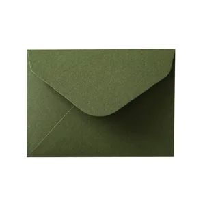 Dark green touch paper envelope detail, elegant retro avocado green stationery for events.