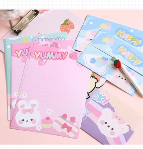 Cute cartoon stationery set with envelopes and letter paper for sweet romantic writing.