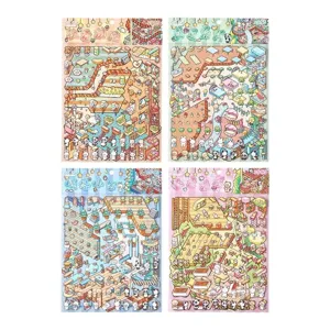Cartoon scene 3D decorative stickers, cute animal journal material stickers for kids. 4 packs