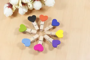 Colorful heart wooden clips set for photo wall decoration, cute craft pegs for home school.