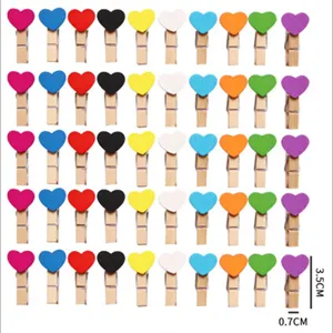 Wooden Clips Cute Colorful Heart Wooden Clips Kindergarten Classroom Photo Wall Decoration Memo Hemp Rope Clip Set