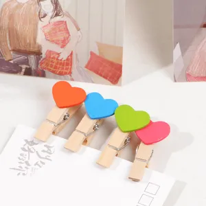 Colorful heart wooden clips set for photo hanging memo decoration classroom display 4pcs
