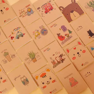 Cute Mini Kraft Paper Notebook Cartoon Animal Pocket Journal Portable Travel Diary Blank Inner Pages Office School Supplies