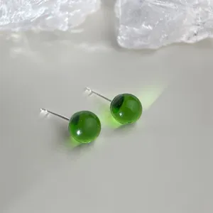 Clear glass crystal ball stud earrings, minimalist sweet daily wear aesthetic jewelry piece.
