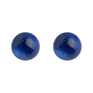 Detailed view of dark blue glass crystal ball stud earrings, featuring a simple and elegant design.