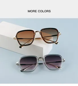Vue détaillée de lunettes de soleil carrées et élégantes avec des verres dégradés stylés.