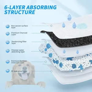 Tapis d'entraînement jetable à 6 couches pour animaux avec charbon de bambou et polymère.
