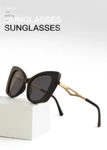Trendy retro cat-eye sunglasses for women, large frame slim face metal sun glasses style.
