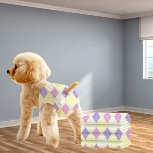 Couches jetables pour chien de compagnie à motif losange, culottes hygiéniques absorbantes.