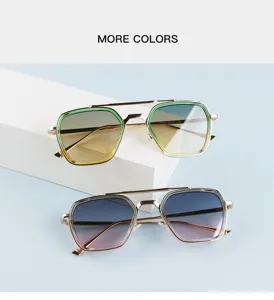Retro double bridge women sunglasses with gradient lenses, stylish outdoor eyewear for daily.