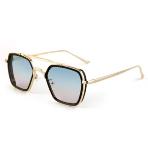 Vintage double bridge square sunglasses for women, stylish UV400 outdoor eyewear.