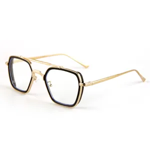 Vintage double bridge polygonal metal glasses frame for women fashion retro optical eyewear
