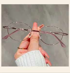 Korean style metal reading glasses women anti-blue light chic cat eye optical frame