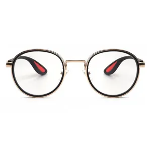 Vintage anti-blue light round glasses with gold metal frame for men and women reading.