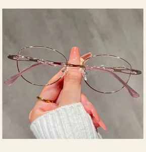 Korean style fashion anti-blue light glasses frame for women, exquisite metal oval frame design.