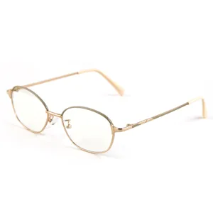 Fashion metal anti-blue light reading glasses for women and men, clear vintage oval frames.