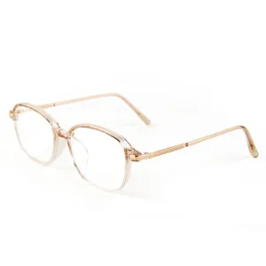 Stylish anti-blue light reading glasses with clear frame and metal temples for daily use.