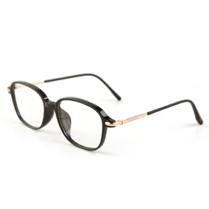 Stylish anti-blue light reading glasses with black frame and gold metal hinges for daily wear.