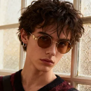 Lunettes de Soleil Polarisées en Métal Rond Vintage UV400 Conduite pour Hommes Femmes Mode Rétro Lunettes