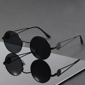Lunettes de soleil polarisées rondes vintage en métal pour hommes et femmes, élégantes.