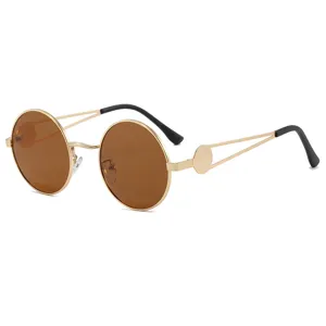 Lunettes de soleil rondes rétro en métal avec verres polarisés marron, unisexe élégant.
