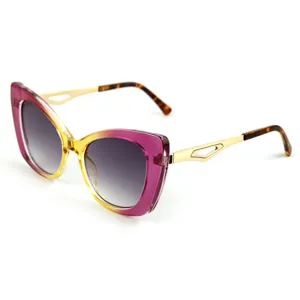 Retro Cat Eye Sunglasses Women Gradient Frame Metal Temples Trendy Sunwear Eyewear