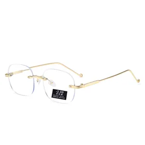 Rimless metal blue light blocking photochromic prescription glasses for men and women.