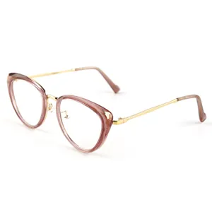 Korean style cat-eye reading glasses for women, anti-blue light clear lenses metal frame.