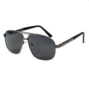 Vue détaillée des lunettes de soleil en métal avec double pont et verres polarisés sombres.