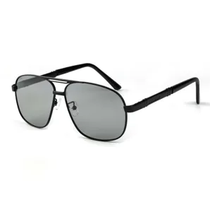 Lunettes de soleil aviateur en métal classique avec verres gris polarisés et double pont.