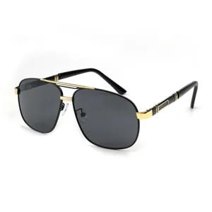 Hommes vintage double pont metal polarise lunettes de soleil grand cadre lunettes