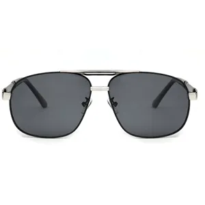 Lunettes de soleil polarisées en métal pour hommes avec double pont et grands verres foncés.