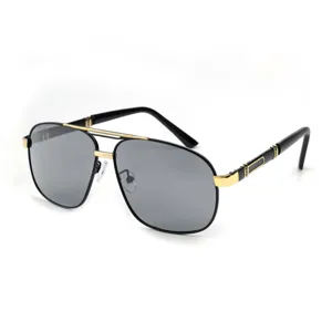 Lunettes de soleil polarisées en métal grand cadre homme rétro double pont vue détaillée