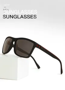 Detailed view of matte black men's outdoor sports sunglasses with sturdy frame and dark lenses.