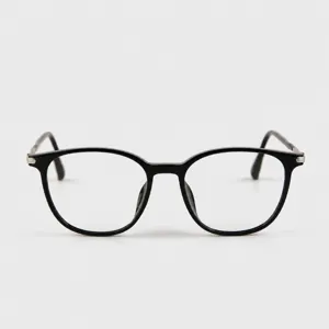 Stylish black frame anti-blue light reading glasses for men and women, clear optical lenses.