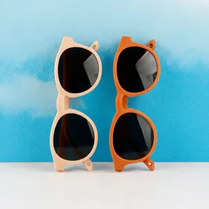 Lunettes de Soleil Rondes en Silicone pour Enfants Anti UV Polarisées Lunettes de Soleil d'Extérieur pour Garçons Filles Enfants