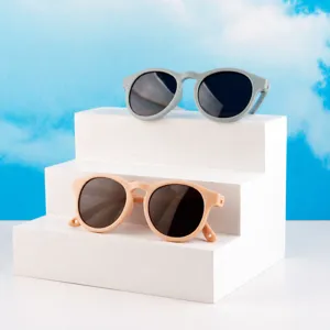 Lunettes de soleil rondes en silicone pour enfants, protection UV pour garçons et filles.
