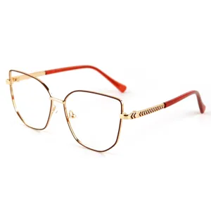 Chic anti-blue light glasses for women, large metal frame clear lens fashion eyewear for daily use.