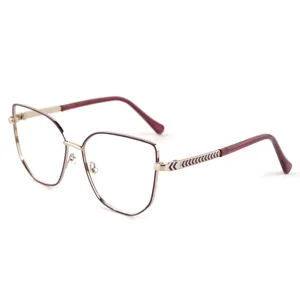 Fashion large frame metal anti-blue light glasses women optical spectacle frames