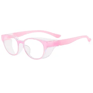 Pink protective glasses with side shields, anti-dust windproof clear eyewear for outdoor use.