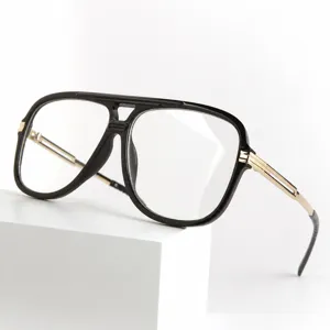 Unisex Fashion Large Frame Double Bridge Anti Blue Light Optical Glasses Gradient Metal Temple Clear Lens Eyewear
