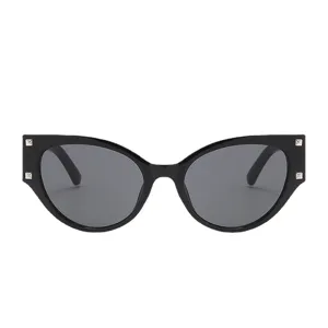 Black cat eye sunglasses for women with trendy metal stud details, stylish retro eyewear.