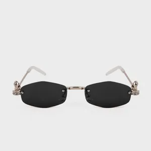 Fashion European American polygonal rimless sunglasses for women, trendy anti-UV shades
