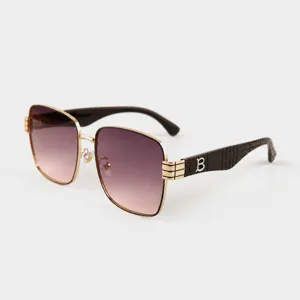 Vintage Metal Square Sunglasses For Women Gradient Lens UV400 Fashion Eyewear